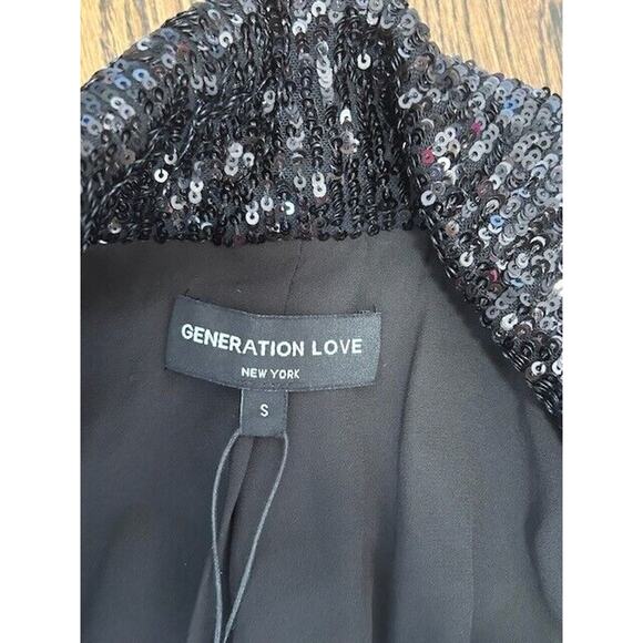 Generation Love Nyla Sequin Blazer Jacket Double Breasted Long Sleeve Black S - Picture 6 of 9